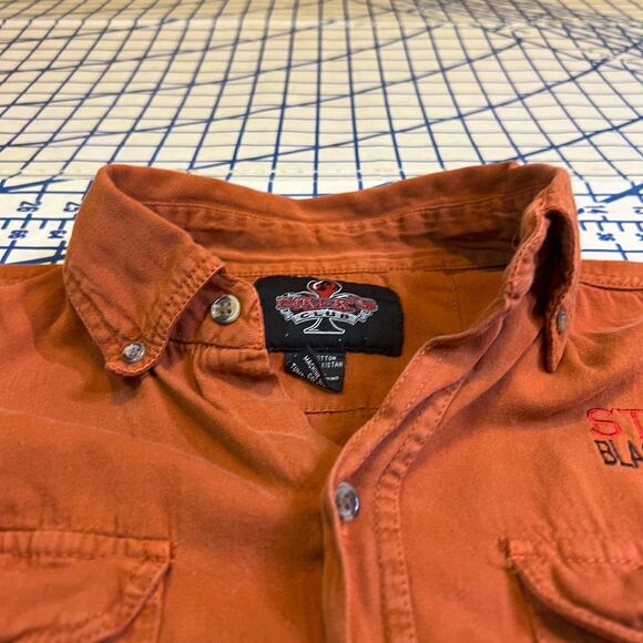 Sturgis 2010 Bike Week Sleeveless Button Shirt Size Large Eagle Graphic Orange - Picture 9 of 10